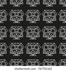owl seamless black and white pattern vector illustration