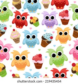 owl seamless with cupcake