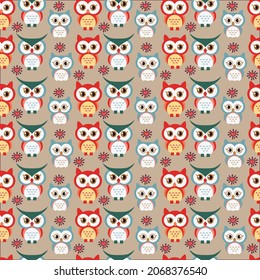 Owl Seamless Pattern Design . Vector Illustration.