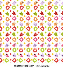owl seamless pattern with flowers. vector illustration