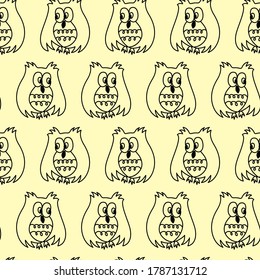 Owl seamless pattern. Hand drawn vector illustration. Different kinds of owl. Doodle illustration