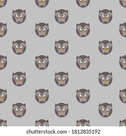 Owl seamless pattern on gray background for Halloween wallpaper, wrapping paper, greeting card etc.