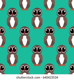 Owl seamless pattern on the green background. Vector illustration