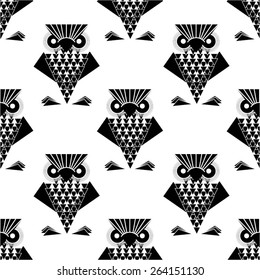 Owl in a seamless pattern, vector background.