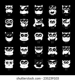 Owl Set - Isolated On Black Background - Vector Illustration, Graphic Design Editable For Your Design