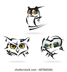 Owl set, on white background, illustration