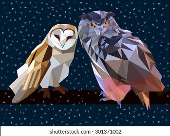 Owl set triangle low poly style. Good use for sticker design, icon, symbol, avatar. Easy to use. 