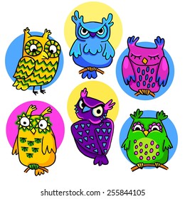 Owl set vector icons.