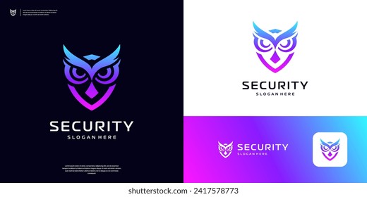 Owl shield logo design inspiration. Gradient cyberspace, security, protection logo template