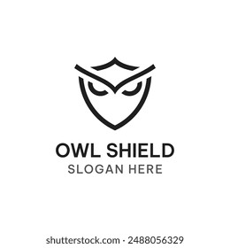 Owl shield logo template in simple style. Creative owl security vector illustration