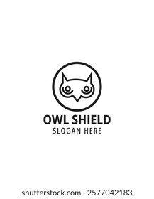 Owl shield logo template in simple style, Elegant Black owl logo art vector, Creative owl security vector illustration