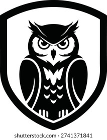 Owl Shield Logo Vector - Majestic Great Horned Owl Mascot Emblem Illustration