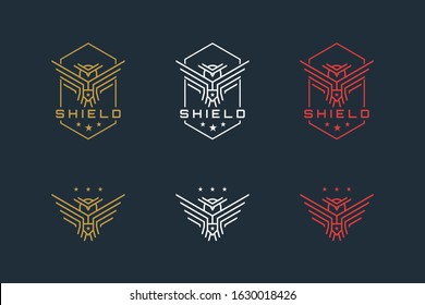owl and shield with strong simple lines