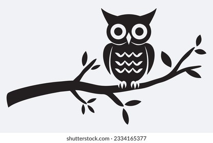 Owl silhouette, cartoon cute owl sitting on branch switch Board Wall decal Sticker, wall art decor, kids wall artwork isolated on white background, Wall decals and minimalist poster design