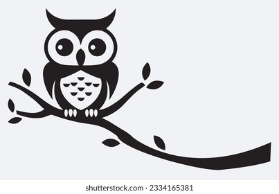 Owl silhouette, cartoon cute owl sitting on branch switch Board Wall decal Sticker, wall art decor, kids wall artwork isolated on white background, Wall decals and minimalist poster design