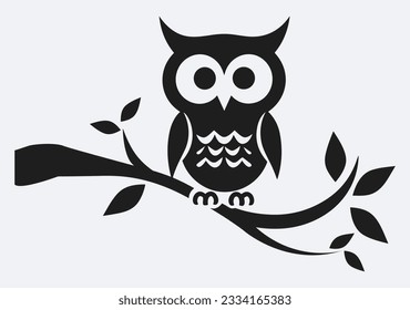 Owl silhouette, cartoon cute owl sitting on branch switch Board Wall decal Sticker, wall art decor, kids wall artwork isolated on white background, Wall decals and minimalist poster design