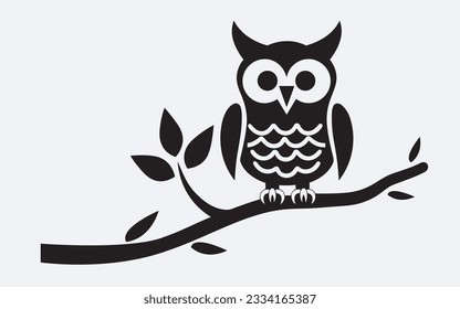 Owl silhouette, cartoon cute owl sitting on branch switch Board Wall decal Sticker, wall art decor, kids wall artwork isolated on white background, Wall decals and minimalist poster design