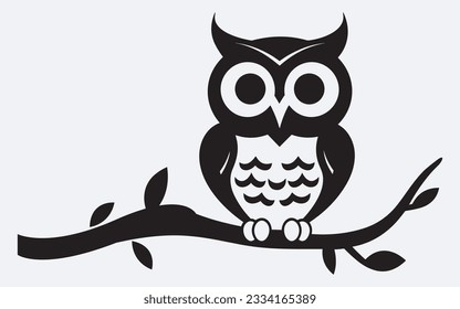 Owl silhouette, cartoon cute owl sitting on branch switch Board Wall decal Sticker, wall art decor, kids wall artwork isolated on white background, Wall decals and minimalist poster design