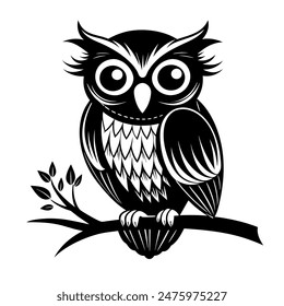 Owl silhouette, cartoon cute owl sitting on branch switch Board Wall decal Sticker, wall art decor, kids wall artwork isolated on white background, Wall decals and minimalist poster design.