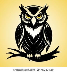 Owl silhouette, cartoon cute owl sitting on branch switch Board Wall decal Sticker, wall art decor, kids wall artwork isolated on white background, Wall decals and minimalist poster design.