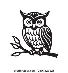 Owl silhouette, cartoon cute owl sitting on branch switch Board Wall decal Sticker, wall art decor, kids wall artwork isolated on white background, Wall decals and minimalist poster design, owl icon, 