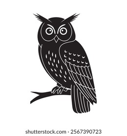 Owl silhouette, cartoon cute owl sitting on branch switch Board Wall decal Sticker, wall art decor, kids wall artwork isolated on white background, Wall decals and minimalist poster design.