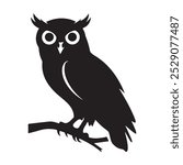 owl silhouette icon. Black and white vector image of a owl, The image represents knowledge, wisdom, and intelligence.