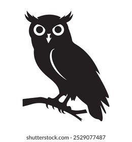 owl silhouette icon. Black and white vector image of a owl, The image represents knowledge, wisdom, and intelligence.