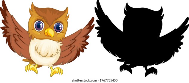 Owl with its silhouette illustration