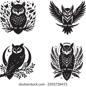 Owl Silhouette illustration Vector design 4 bundle pack