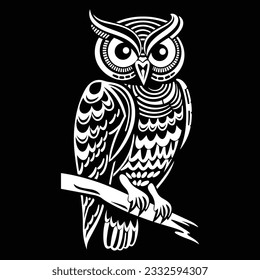 Owl silhouette, isolated on Black background, vector illustration