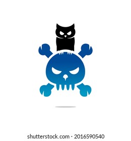 owl silhouette over pirate skull vector, icons and logos