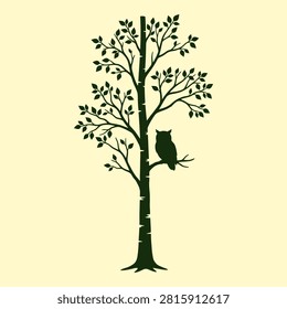 Owl silhouette perched on a birch tree branch vector