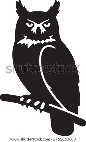 Owl silhouette perched on branch, bird of prey, nocturnal, wise, intelligent, predatory