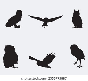 Owl silhouette set. Vector illustration