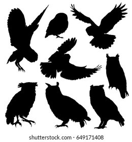 Owl silhouette set. Vector illustration