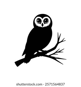 Owl silhouette sitting on a branch vector design template
