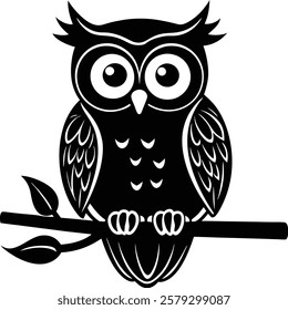 Owl Silhouette with Tree Branch Vector Illustration Design