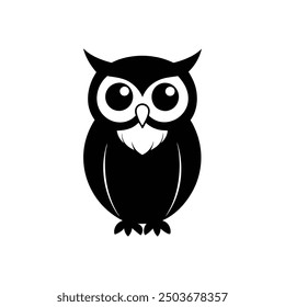 Owl silhouette vector art illustration on a clean white background, ideal for prints and designs.