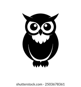 Owl silhouette vector art illustration on a clean white background, ideal for prints and designs.