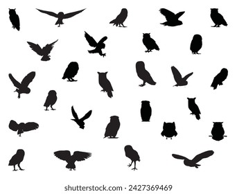 Owl silhouette vector art white background