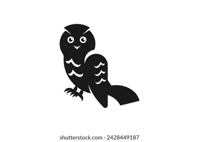 Owl Silhouette Vector Iconography with White Background