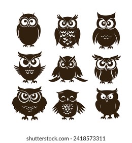 owl silhouette vector set design