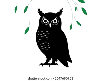 owl silhouette vector, stylized night bird icons, owl isolated on white background