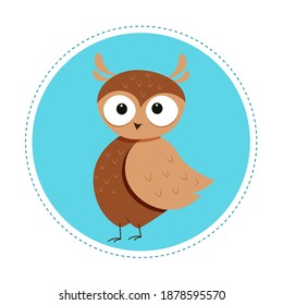 Owl in simple cartoon flat style on isolated background; cute vector illustration for childish design