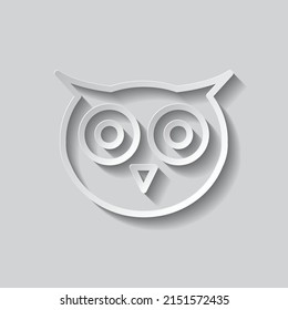 Owl simple icon. Flat design. Paper style with shadow. Gray background.ai