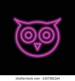 Owl simple icon. Flat desing. Purple neon on black background.ai