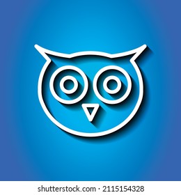 Owl simple icon. Flat desing. White icon with shadow on blue background.ai