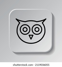 Owl simple icon. Flat desing. Black icon on square button with shadow. Grey background.ai