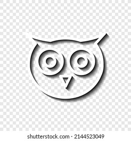 Owl simple icon. Flat desing. White with shadow on transparent grid.ai